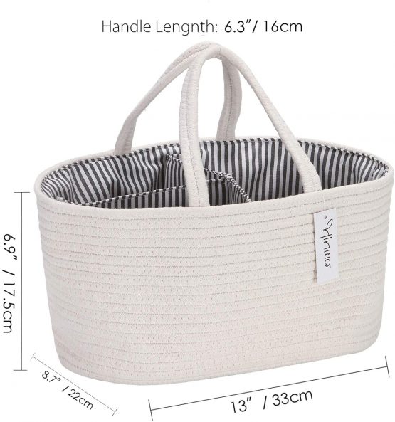 Hinwo Baby Diaper Caddy 3-Compartment Infant Nursery Tote Storage Bin Portable Car Organizer Newborn Shower Gift Basket Cotton Rope with Detachable Divider for Diapers & Wipes - Image 2