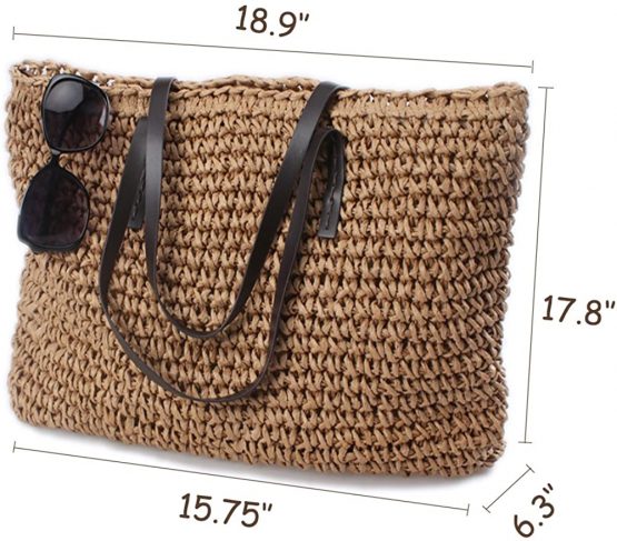 Chikencall Women's Straw Tote Bag Beach Bag Summer Beach Crochet Shoulder Bags Handbag - Image 3