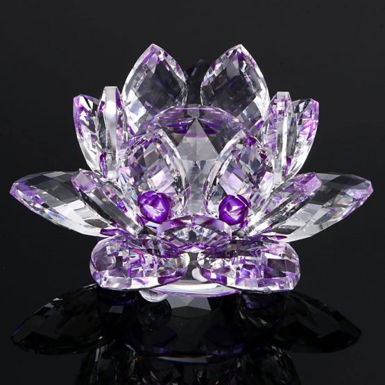 Bouquet de fleurs de lotus en cristal - Grande taille - Artisanat - Décoration pour la maison - De toutes les couleurs - Cadeau pour un anniversaire, un mariage, Verre cristal, violet - Image 4