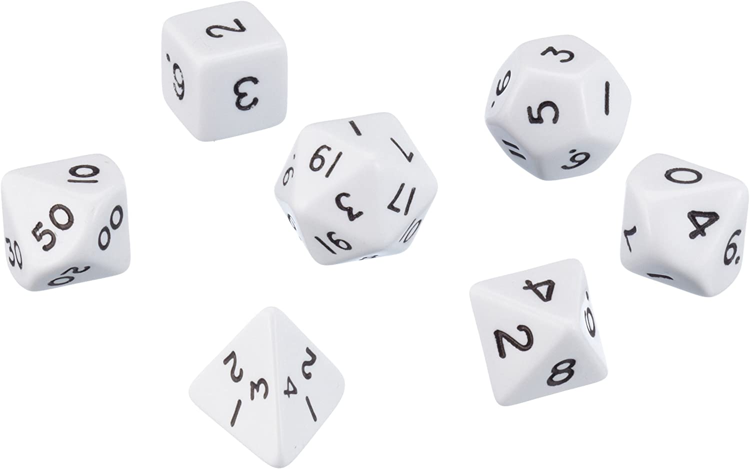 Pegasus Spiele Zubehör 207000XX Dice Opaque White Game Accessory in an Acrylic Box (7-Piece), Medium
