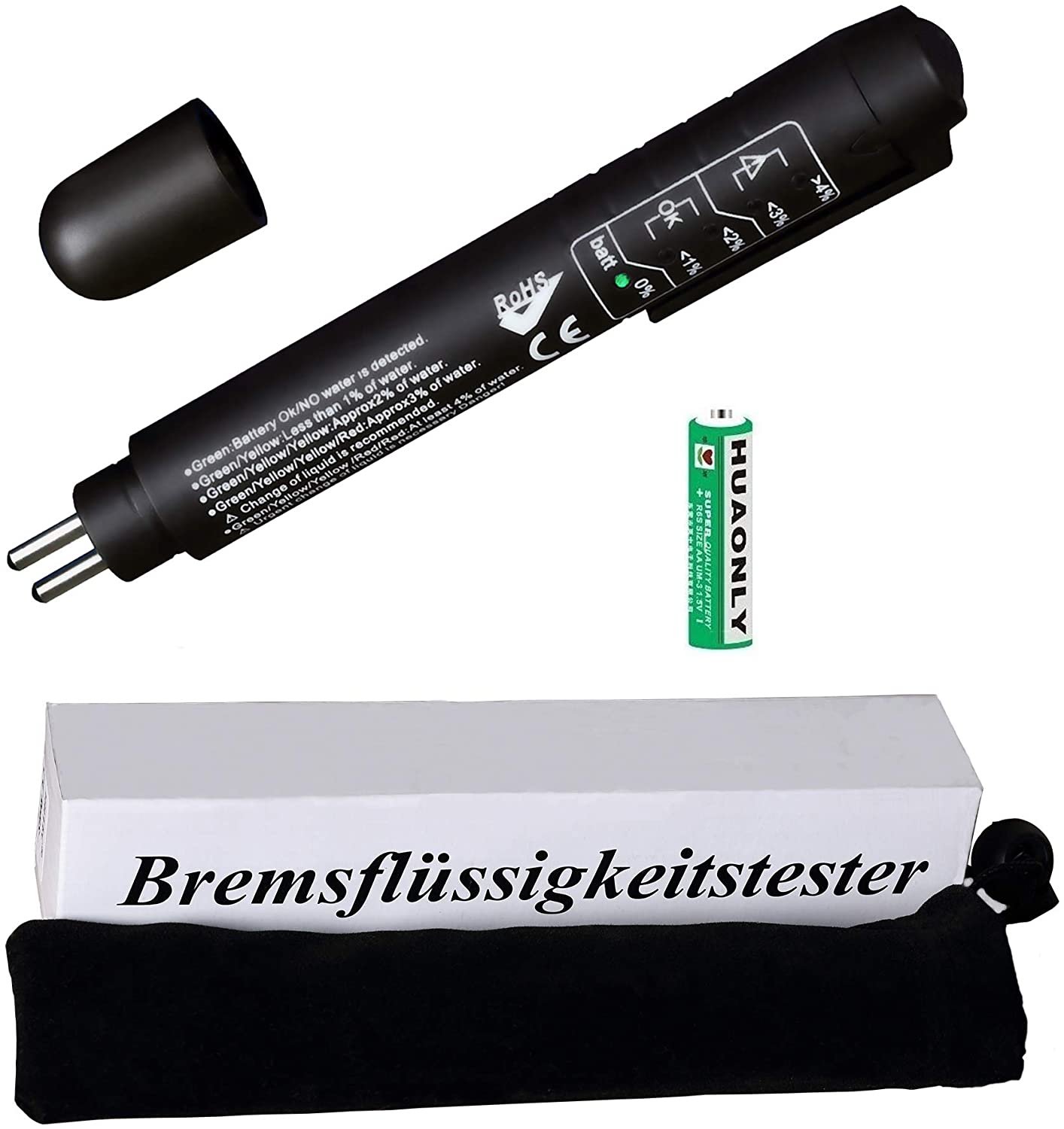 HHTEC Brake Fluid Tester Pen with LED Indicator, Car Brake Oil Tester for DOT3 DOT4 DOT5, Water Content Detector