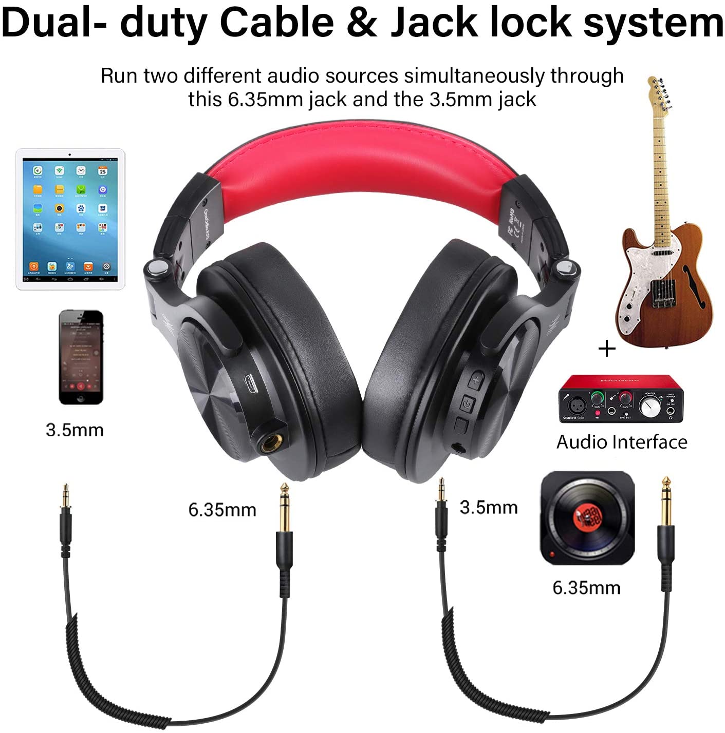 OneOdio Bluetooth Wireless Headphones Over Ear 72 Hrs Playtime Closed Hi-Fi Stereo Bass Headphones with Share Port Foldable DJ for E-drum Piano Guitar AMP Recording PC/Phone - Image 3