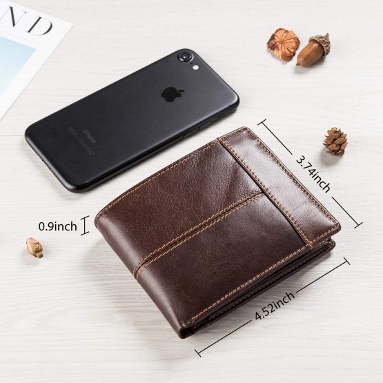 Mens Wallet RFID Genuine Leather Slim Bifold Wallets for Men, ID Window 16 Card Holders Gift Box (Tan, Zipped Pocket) (Brown) - Image 3