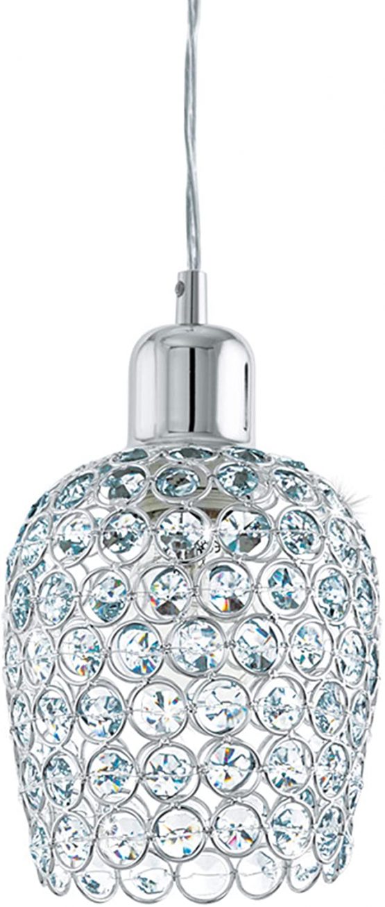 EGLO Bonares Pendant Light 1 Bulb Modern Elegant Pendant Light Made of Steel and Crystal in Chrome, Clear, Dining Table Lamp, Living Room Lamp Hanging with E27 Socket