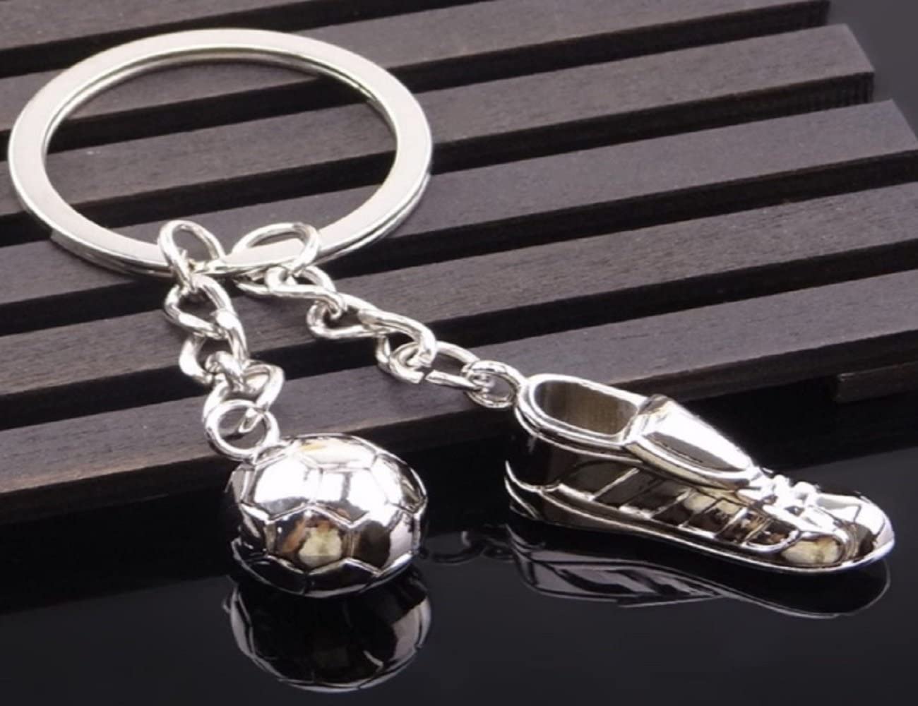Sportigo ® soccer keychain soccer shoe with ball/soccer player fan gift, Silver