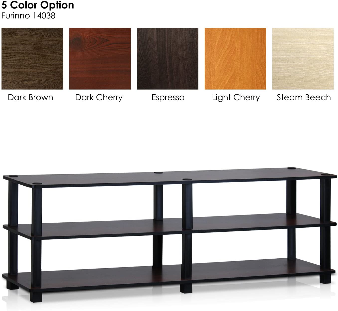 Furinno TURN-S-TUBE TV Stand, 3-Tier No Tools Entertainment Center, TV Console for TV up to 46 Inch, for Living Room Bedroom - Image 4