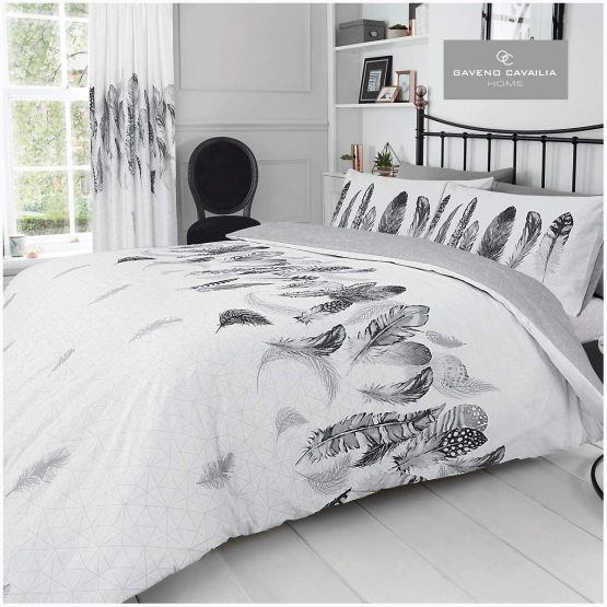 Easy Care Duvet Cover Printed Quilt Set Reversible Bedding, King, White