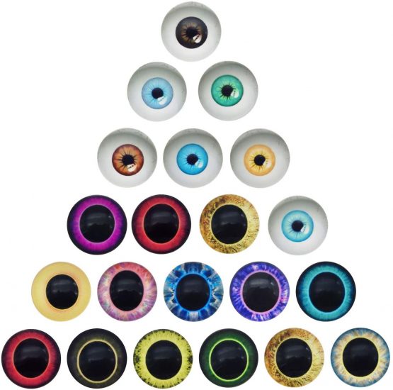 Julie Wang 12mm Mixed Colors Flat Back Glass Eyeballs Craft Cute Eyes Time Gem Cabochons for Dolls Art Craft Making Handmade Jewellery Accessories Embellishments Decorations - Image 2