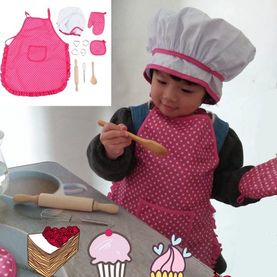 Children Chef Set, DIY Cooking Baking Suit Toys Set Pretend Play Clothes Apron Gloves Hat Cooker with Utensils for Girls Children's Day Gift - Image 2