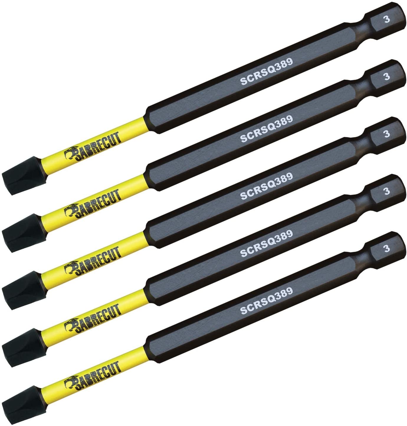 5 x SabreCut SCRSQ389_5 89mm SQ3 Square Magnetic Impact Screwdriver Driver Bits Set Single Ended Heavy Duty - Image 2