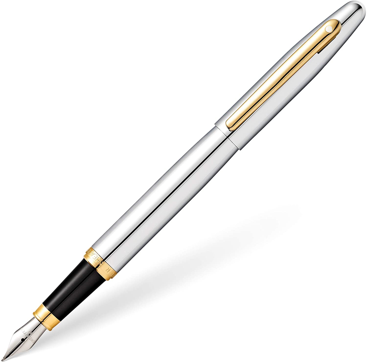 Sheaffer VFM - Refillable fountain pen with medium grade stainless steel nib, polished chrome with gold-tone trim