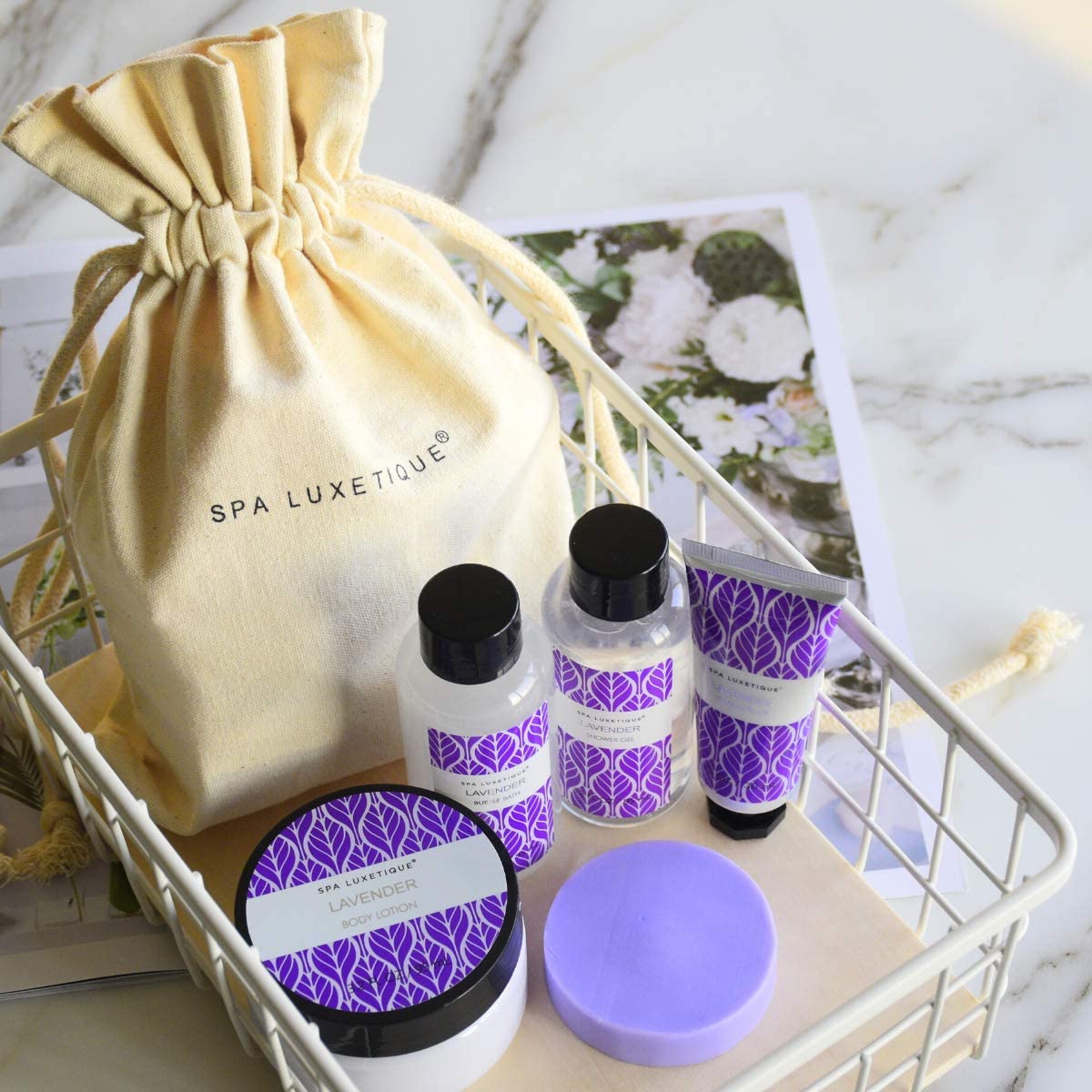 Spa Luxetique Spa Gift Set Women 6pcs Lavender Bath Sets Travel Pamper Box with Hand Cream, Body Lotion, Bubble Bath - Image 2