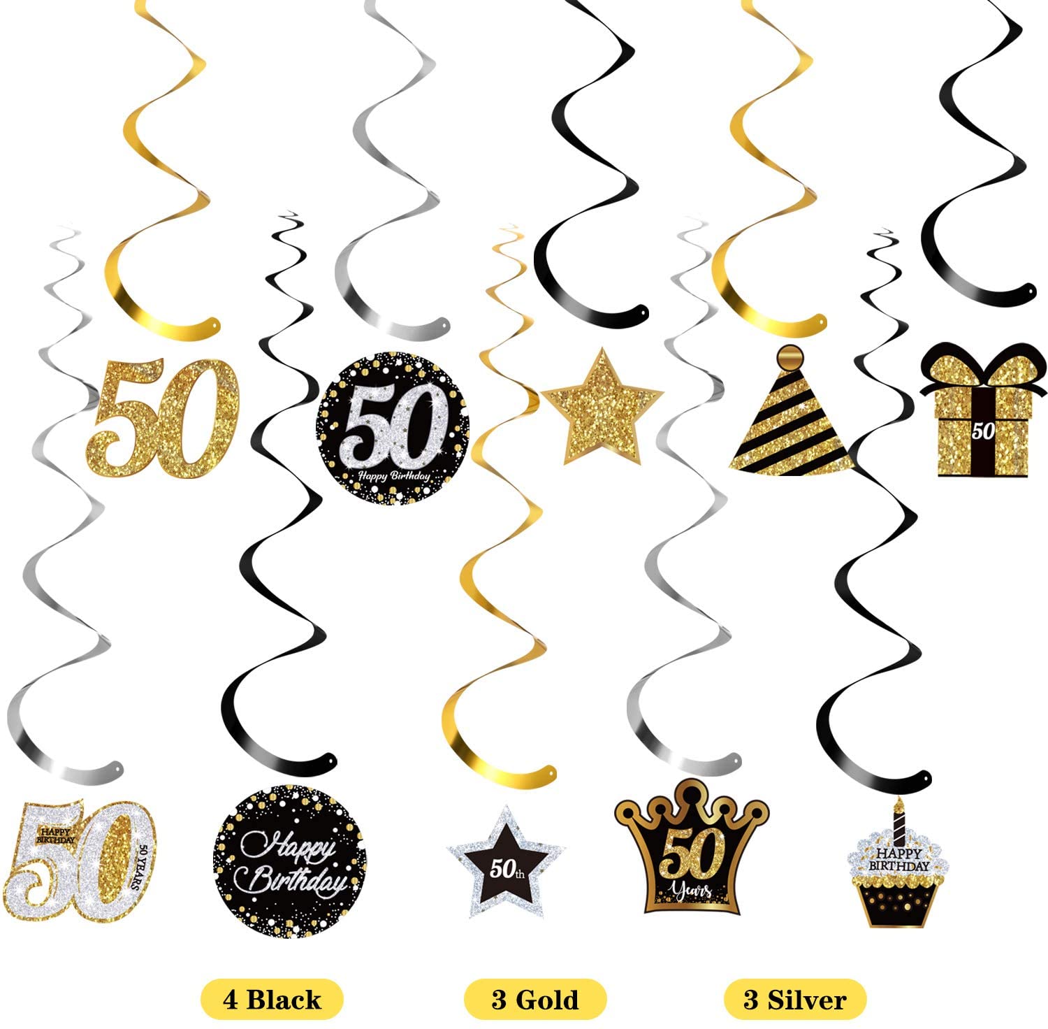 Blulu 50th Birthday Party Decorations for Men Women 50 Years Cheers Birthday Party Hanging Swirls Gold Glitter Happy Birthday Decorations Celebration Old Party Supplies Ceiling Decor - Image 3