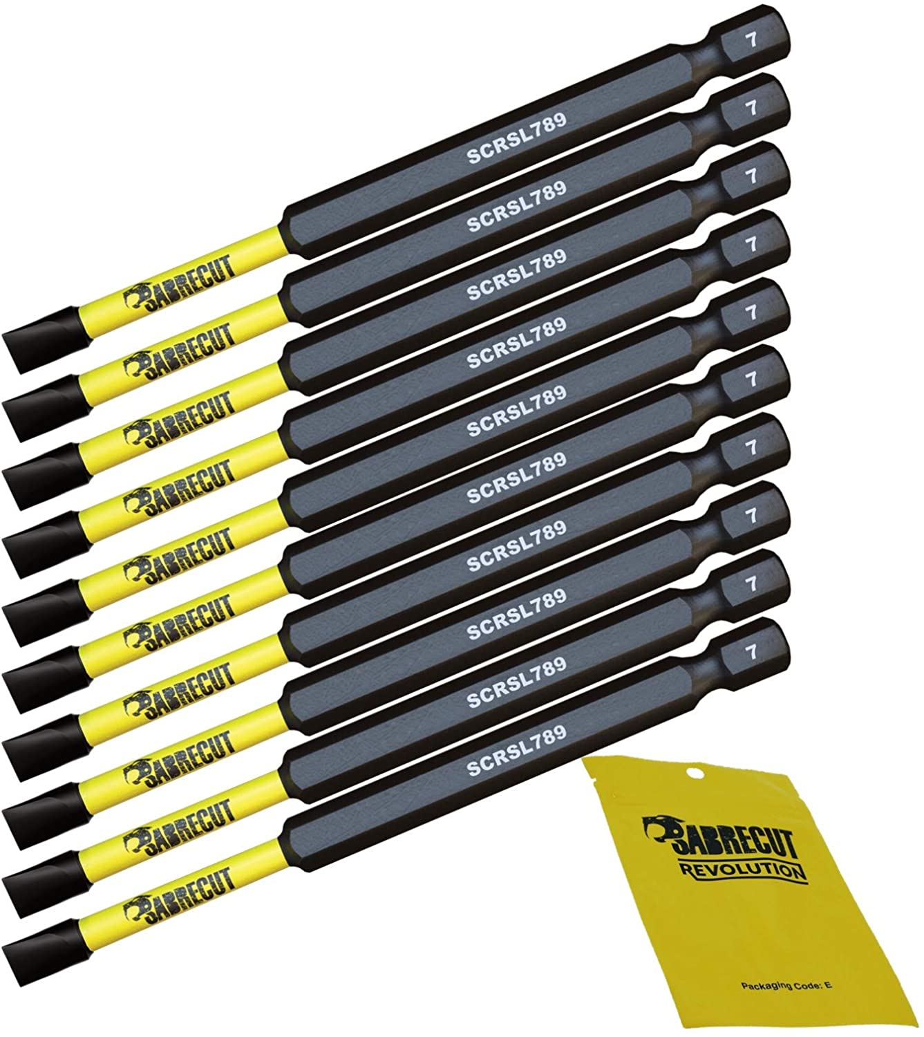 10 x SabreCut SCRSL789_10 89mm SL7 Slotted Magnetic Impact Screwdriver Driver Bits Set Single Ended Heavy Duty