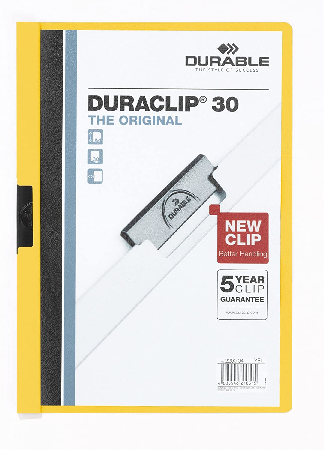 Durable DURACLIP 30 A4 Clip Folder, Holds Up to 30 Sheets of A4 Paper, Strong Metal Sprung Clip