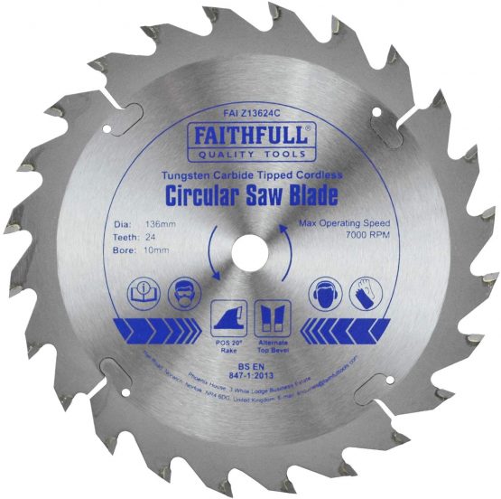 Faithfull FAIZ13624C TCT Cordless Trimsaw Blade 136 mm x 10 mm Bore x 24 Teeth