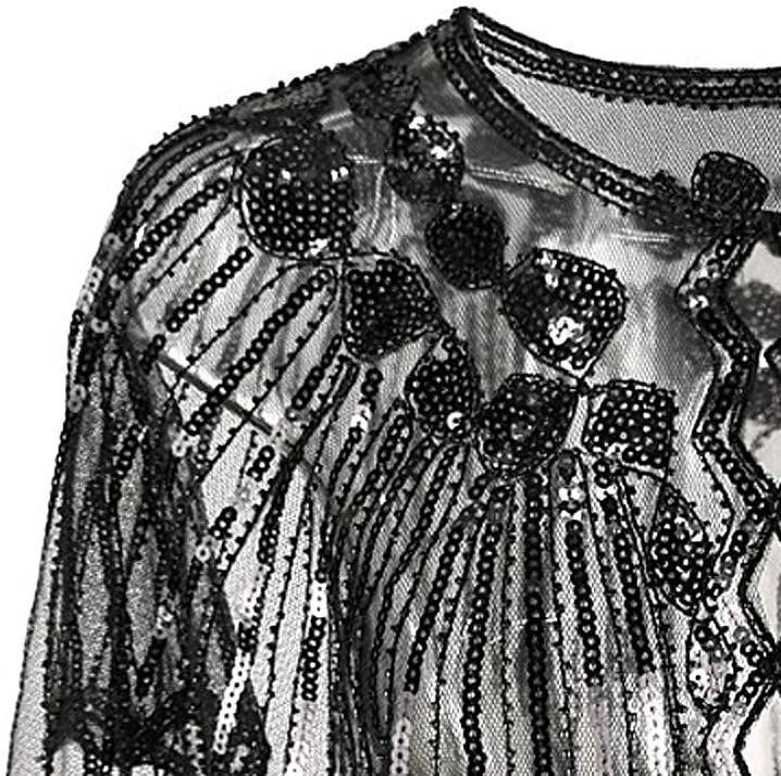 1920s black shawl gatsby bolero sequin cape shrug wrap for women ladies flapper art deco vintage dress costume (Black, One Size) - Image 4