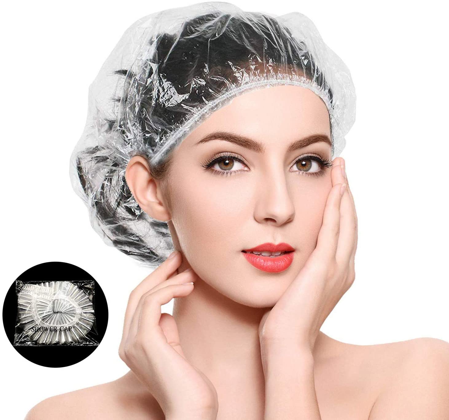 100 PCS Disposable Shower Caps, OCHILIMA Shower Cap with Individually Wrapped Larger and Thicker