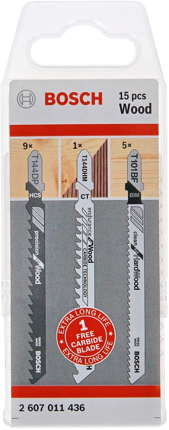 Bosch 15 pcs. Jigsaw Blade Set (for Wood Accessories Jigsaw), black, Size
