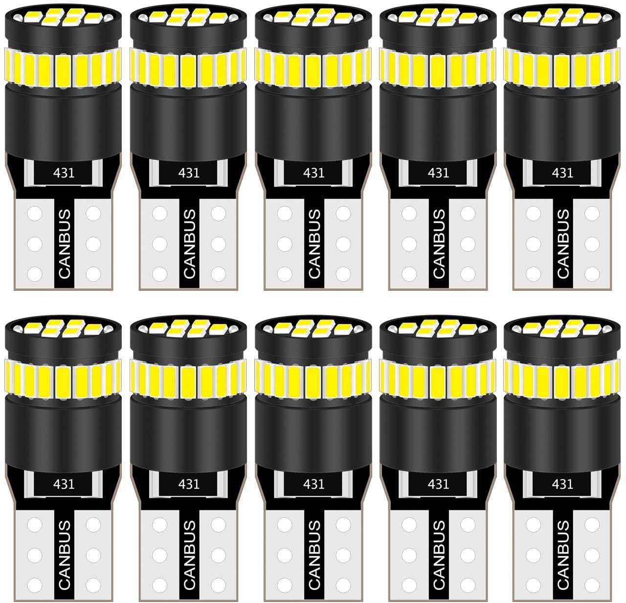 KATUR 194 LED Light Bulb 6000K White Super Bright 168 2825 W5W T10 Wedge 24-SMD 3014 Chipsets LED Replacement Bulbs CANBUS Error Free for Car Dome Map Door Courtesy License Plate Lights (10pcs,White)