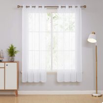 Deconovo Home Decorations Semi Transparent Curtain Voile Panels Back Eyelet Curtains Voile Sheer Curtains for Window 55 x 71 Inch White Two Panels