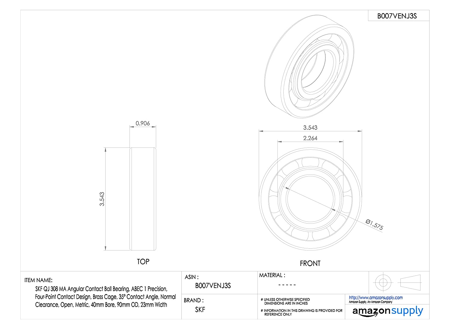 SKF QJ 308 MA Angular Contact Radial Ball Bearing, steel - Image 2