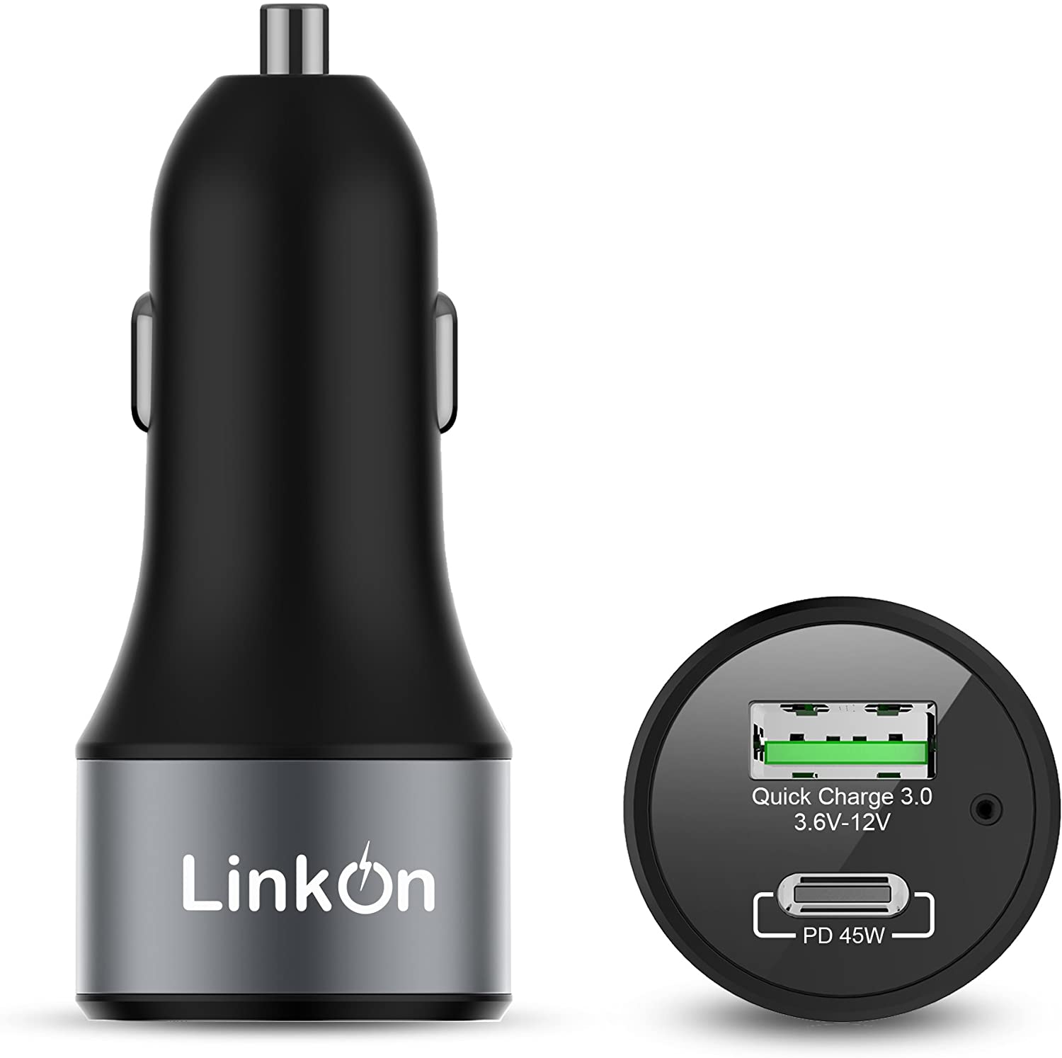 LinkOn 63W Car Charger With 45W USB-C PD3.0 PPS and 18W USB-A QC3.0 Compatible with MacBook Pro Chromebook iPhone Xs/Max/XR/X/8 iPad Pro/Air 2/Mini