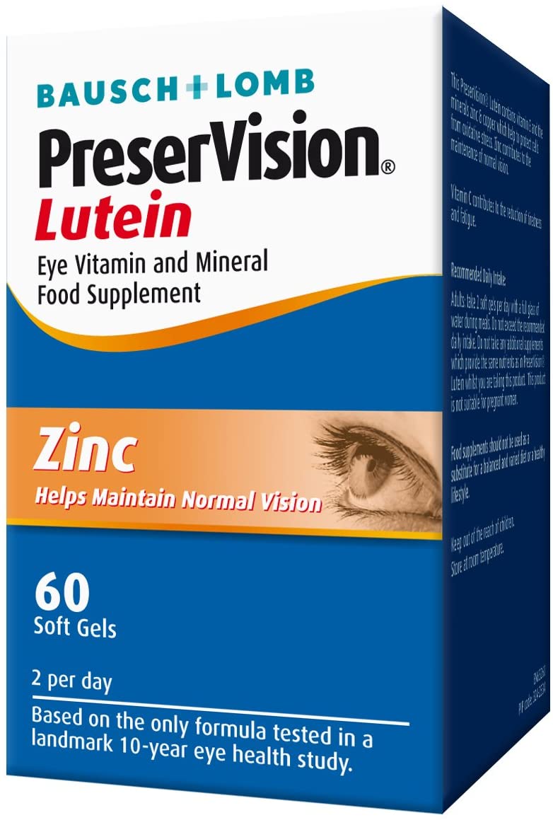 PreserVision Lutein by Bausch + Lomb, Lutein, Zinc, Copper and Vitamin C and E, Eye Vitamin and Mineral Food Supplement
