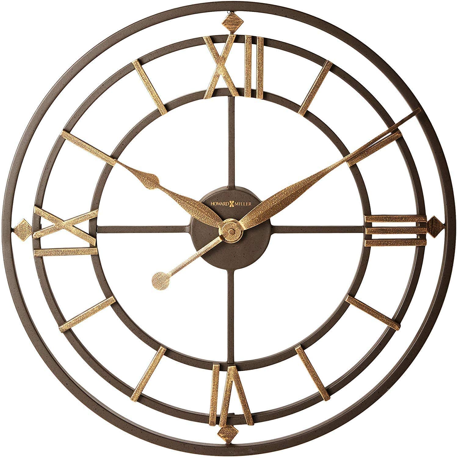 Howard Miller York Station Wall Clock 625-299, 21.25-Inch Wrought Iron, Aged Iron Finish, Gold-Finished Accents