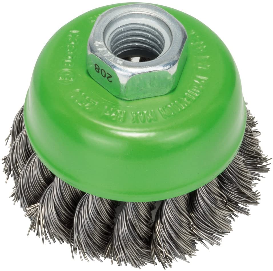 Bosch 1x PRO Stainless Steel Longlife Cup Brush, Knotted Wire for Small Angle Grinder and M14 Thread (for Non-ferrous metals