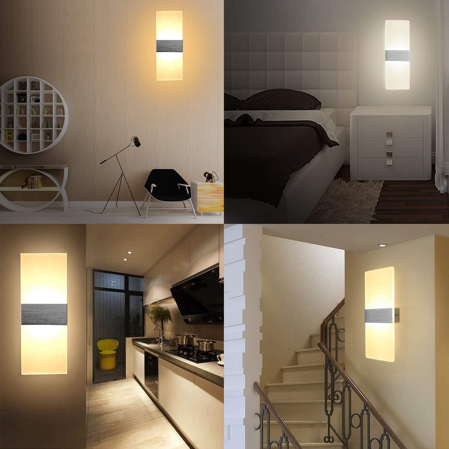 OOWOLF 7W LED Wall Lights Indoor Living Room, Memory Function Modern
