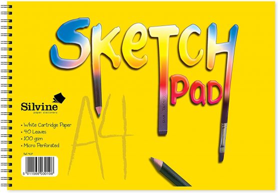 Silvine A4 Wirebound Sketch Pad - 40 sheets of 100gsm Smooth White Cartridge Paper (210 x 297mm), 407