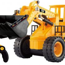 Top Race Remote Control RC Construction Bulldozer Toy Tractor Truck Front Loader Excavator Vehicle 5 Channel Full Functional Radio Controlled Toys Digger for Kids Boys Ages 3+ Lights & Sounds Tr-113, Orangeyellow