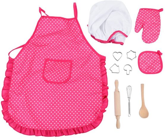 Children Chef Set, DIY Cooking Baking Suit Toys Set Pretend Play Clothes Apron Gloves Hat Cooker with Utensils for Girls Children's Day Gift