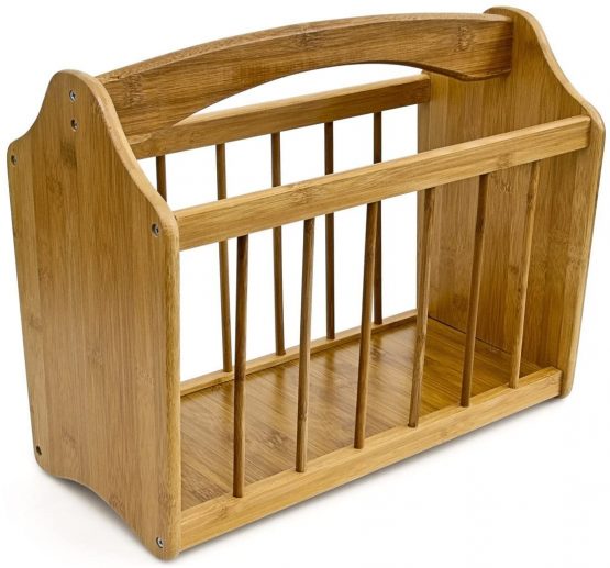 Relaxdays Magazine Rack, Robust Bamboo, with Handle, for Newspapers, Newsletters, Crosswords, etc, 33 x 42 x 21 cm, Natural Brown