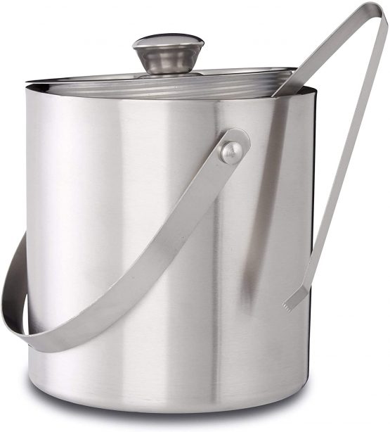 Relaxdays Round Bucket with Lid, Tongs, Ice Cube Container for Bars and Parties, 2 L, Wine Cooler, HxWxD: 17x15x15cm, Silver, Stainless Steel, 15 x 15 x 17 cm - Image 4