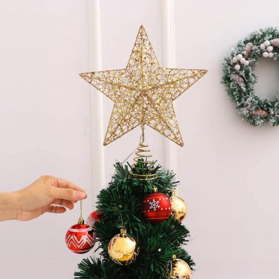 STOBOK Christmas Tree Star Topper Lights Xmas Tree Glittered Tree-top Lamp Ornament Party Home Decor (Silver) (Gold) - Image 3