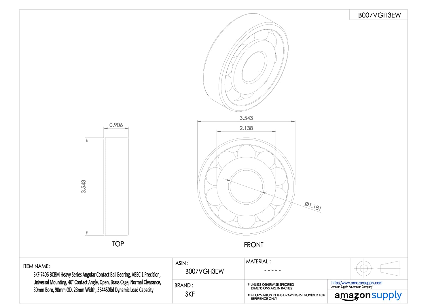 SKF 7406 BCBM Angular Contact Radial Ball Bearing, steel - Image 2