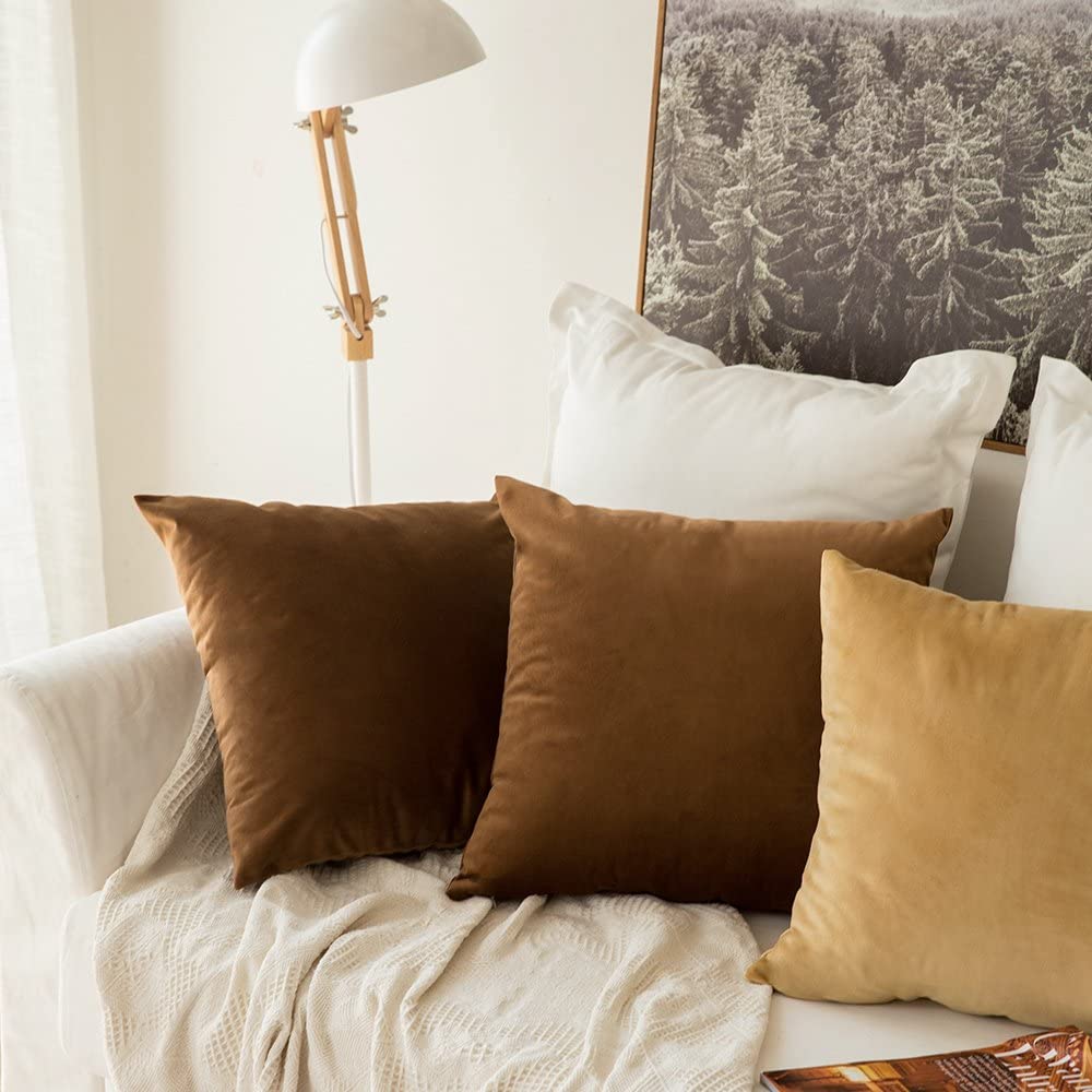 MIULEE Pack of 2 Velvet Soft Decorative Square Throw Pillow Case Cushion Covers Luxury Pillowcases for Livingroom Sofa Bedroom with Invisible Zipper 50cm x 50cm,20x20 Inches Chocolat - Image 4