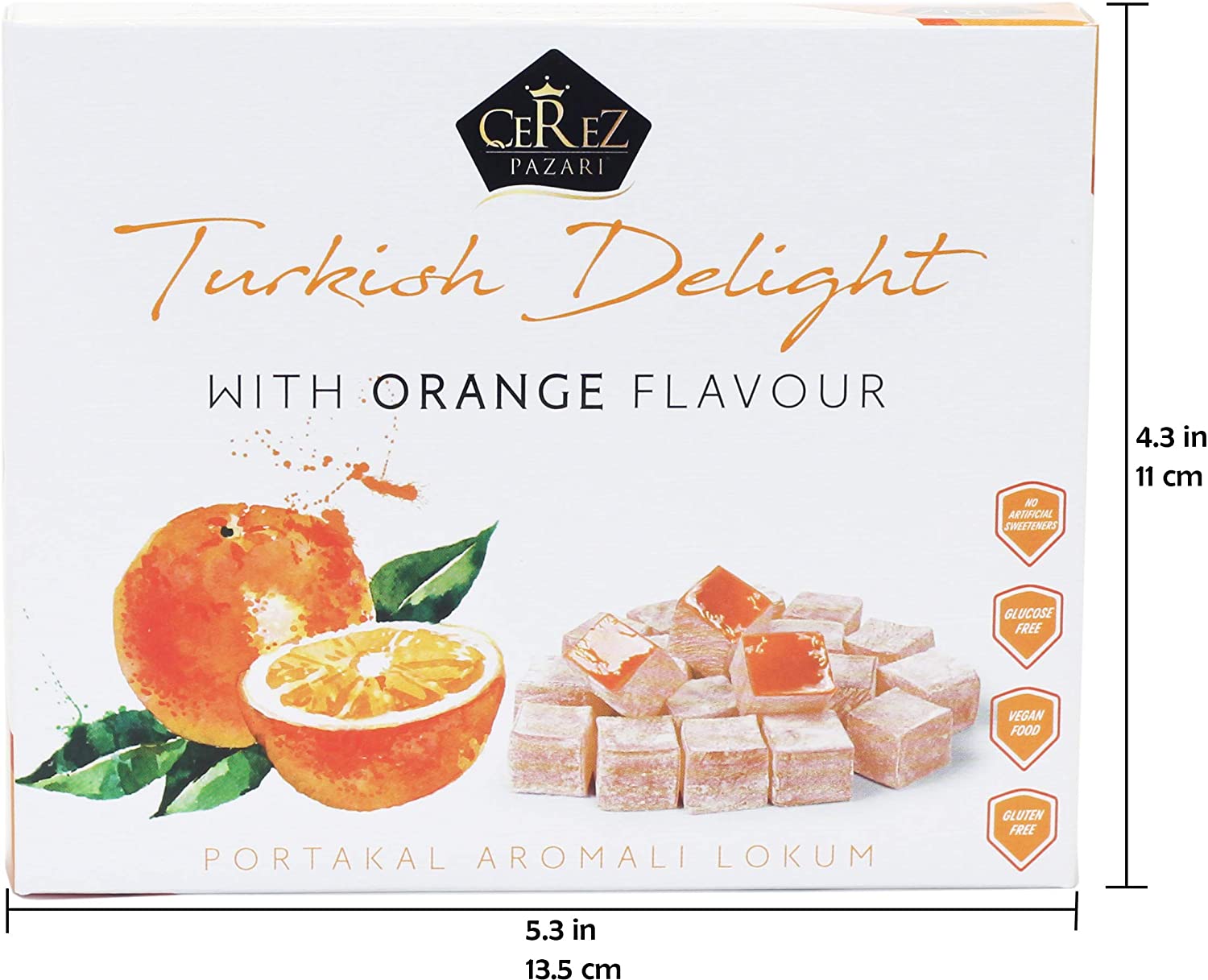 Cerez Pazari Turkish Delight with Orange Flavor 230g, Gourmet Small Size Snacks Gift Box - Image 3