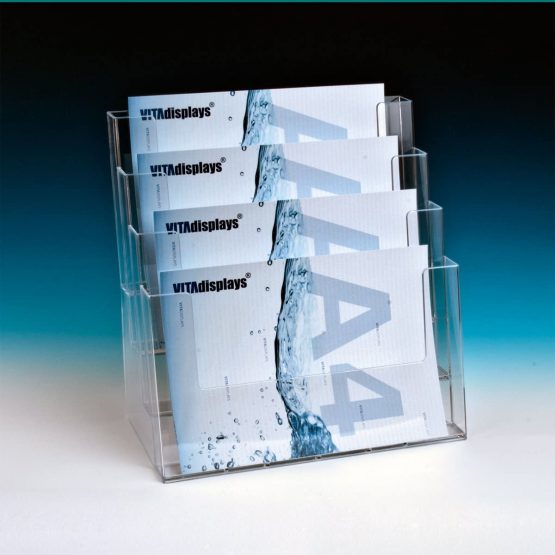 taymar® Table Brochure Stand XXL Stand Various DIN Formats, 4 Levels, Transparent - Image 2