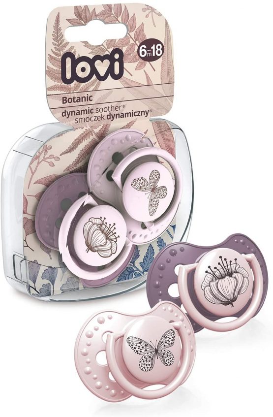 LOVI 2X Baby Silicone Soother 6-18 Months | Pack of 2 | Hygenic Cover | Dynamic Tip | |Enables Free Breathing | Botanic Collection | Pink - Image 2