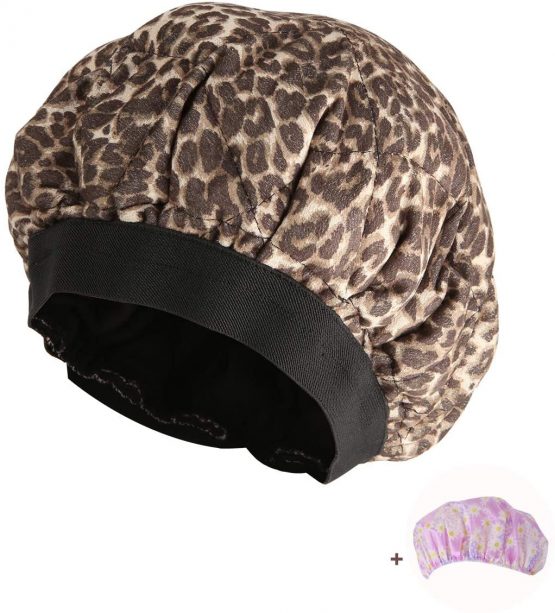 Cordless Deep Conditioning Hair Heat Cap, Microwavable Heat Hair Care Cap for Hair Therapy, Interior Retention Thermal Hair Treatment Caps, Leopard