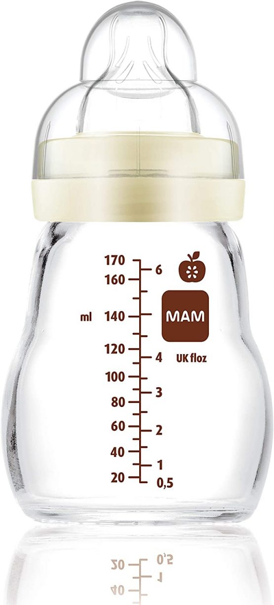 MAM Feel Good Glass Bottle Pack of 1 (1 x 170 ml), MAM Bottle with Medium Flow MAM Teats, Newborn Essentials, MAM Baby Bottles for 2+ Months, White - Image 2