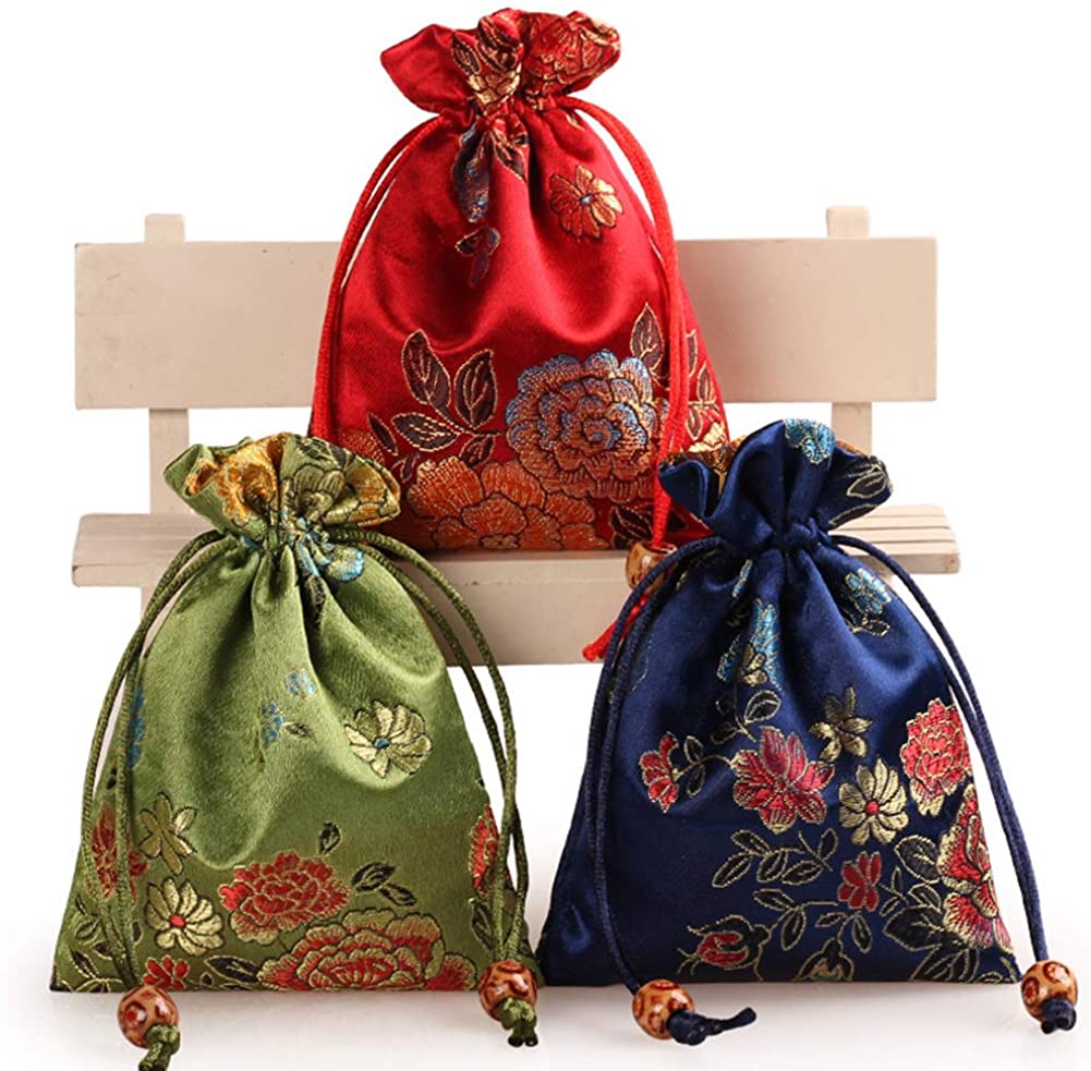 10 Pcs Silk Drawstring Gift Bag Embroidered Jewelry Crystal Pouch Bag ...