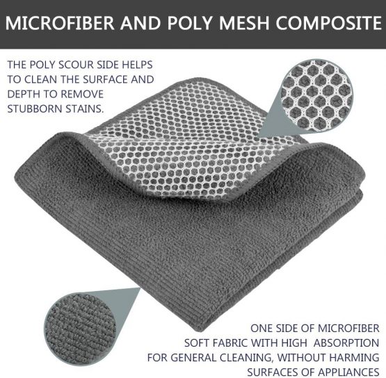 VIVOTE 8 Pack Microfibre Dish Cloths with Poly Mesh Scour Side for Washing Dishes Kitchen Home Bathroom Cleaning 30 cm X 30 cm (Black) - Image 4