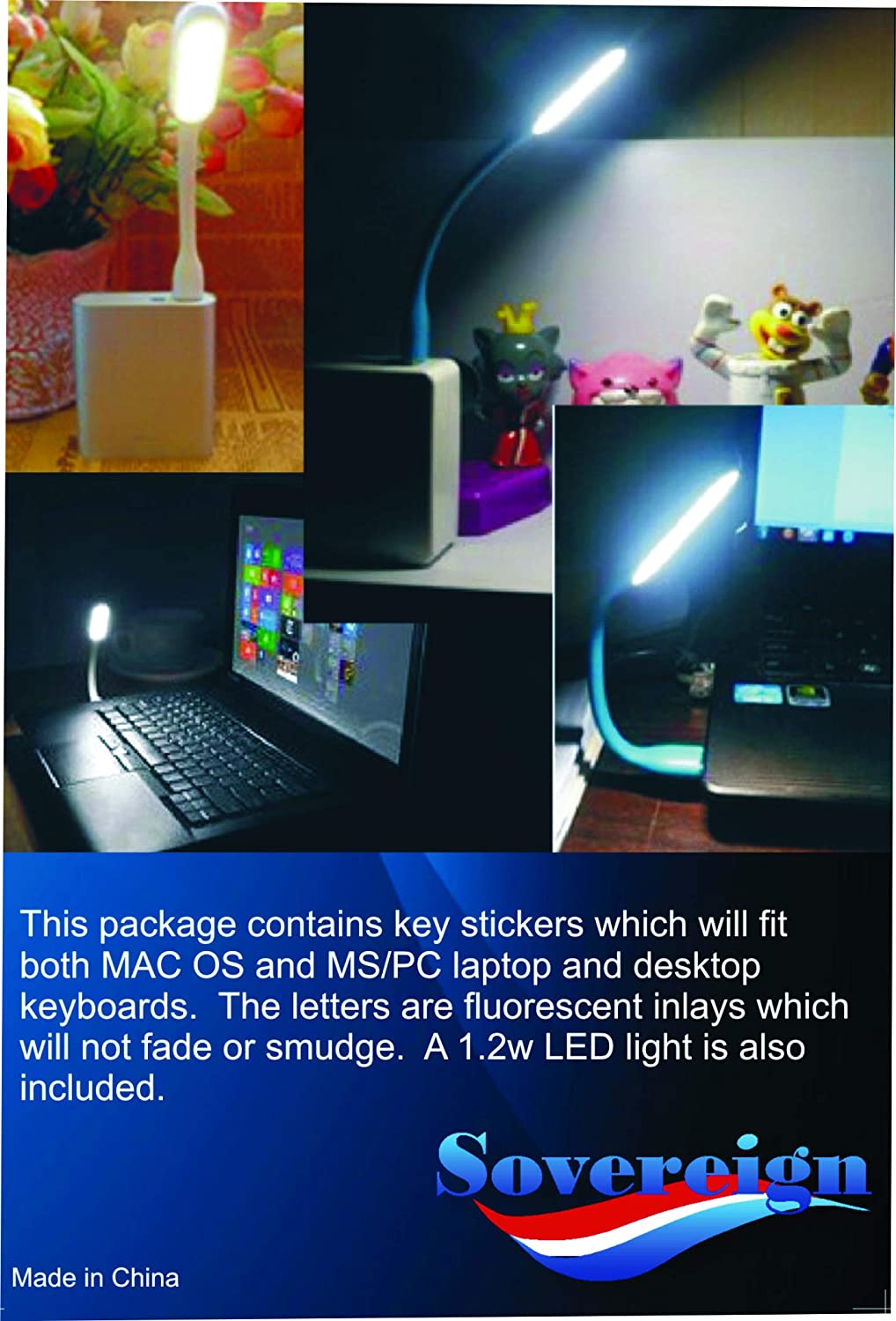 Plus USB Light Not Printed Letters Fluorescent Keyboard Stickers Will Not Wear or Fade U.S. English Keyboard Commercial Grade Inlays XLarge Symbols Great for Sight Impaired. 