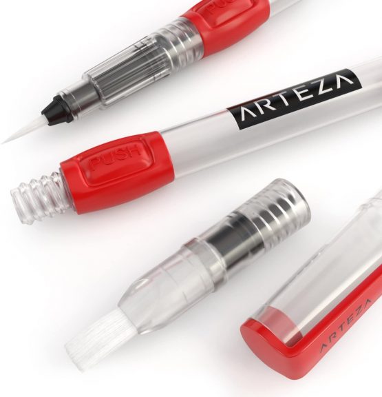 Arteza Watercolour Brush Pens Set of 6 with Assorted Soft Nylon Bristle Tip Sizes, Self-Moistening Water Brush Pen Set for Aquarelle, Ink, and Watercolour Painting - Image 3