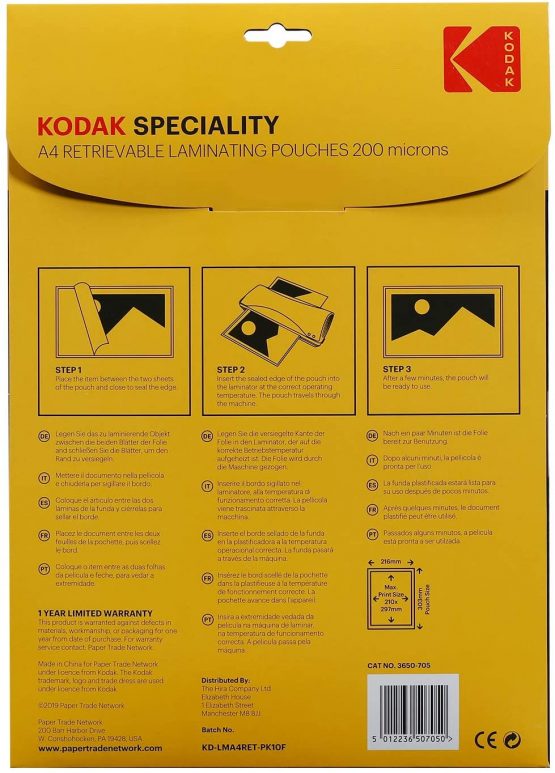 KODAK | Size A4 Retrievable Laminating Pouches | Pack of 10 | 200 Micron Thickness | KODAK Brand Quality, KD-LMA4RET-PK10F - Image 2