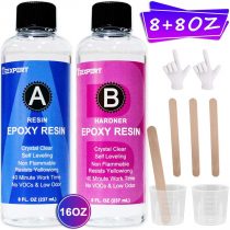 Epoxy Resin Crystal Clear Kit -16oz /474ml Casting Resin for Jewellery DIY Art Craft Resin Coating Easy Cast Epoxy, with Instructions/Bonus Sticks/Graduated Cups/Beak Cover/Dropper/Gloves